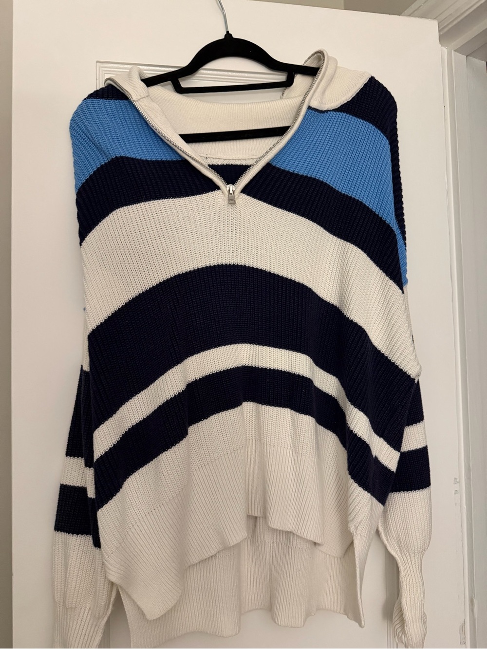aerie Navy, White & Light Blue Striped Half-Zip Sweater